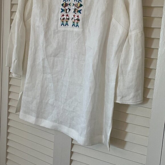 NWT Talbots tunic white embroidered embellished women large linen - Picture 3 of 12